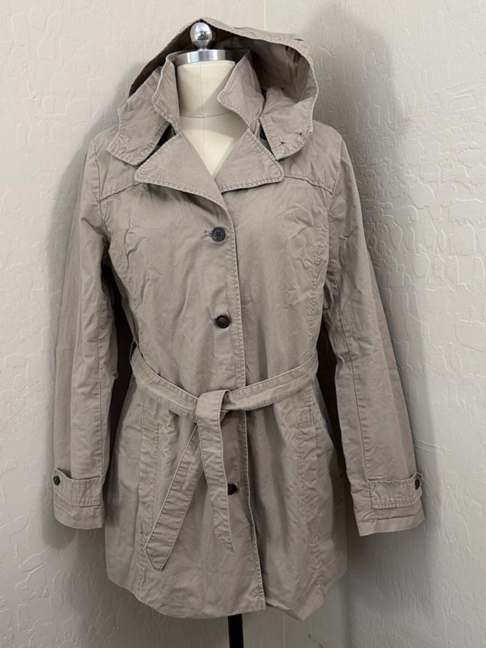 GAP Light Taupe Hooded Belted Trench Coat